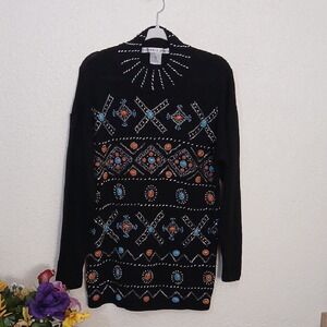 Victoria Jones Woman Black Dress with Colorful Patterns